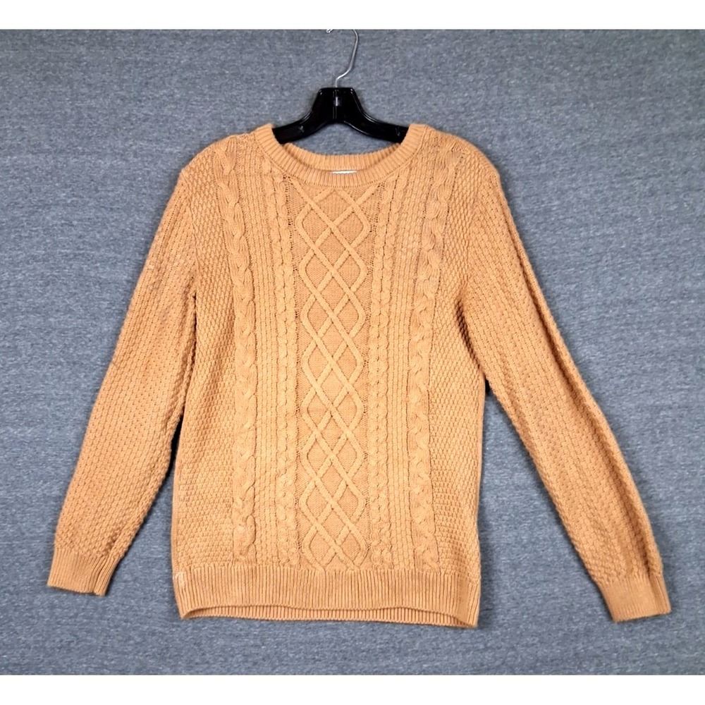 Old Navy Womens Sweater Large Tan Brown Cable Knit Crew Pullover Flaw